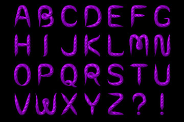 Sweet caramel candy alphabet. Isolated white background. Font for holidays and birthday party.