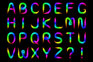 Sweet caramel candy alphabet. Isolated white background. Font for holidays and birthday party.