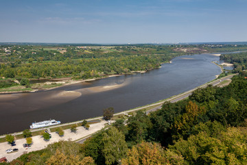 Fototapeta na wymiar The view of Vistula River and Kazimierz Dolny form the top of the tower