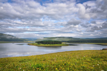 Pond, located in the village of Tirlyan (southern Urals, Russia).