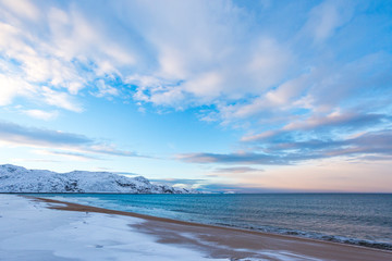 Barents Sea winter landscape. Kola Peninsula