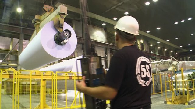 papermaking machine. Finished paper in a roll.