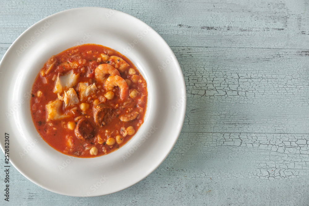 Canvas Prints Bowl of spanish fish and chorizo soup