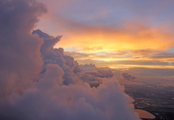 sunset cloudscape from aircraft
