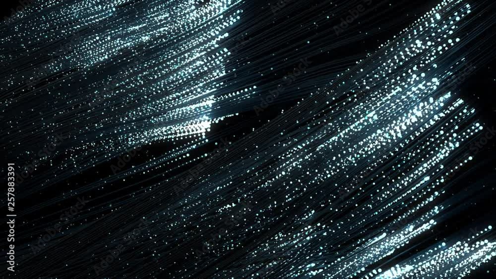 Poster 3d render of particles that through the thin wires. data transfer concept. technology background. lo