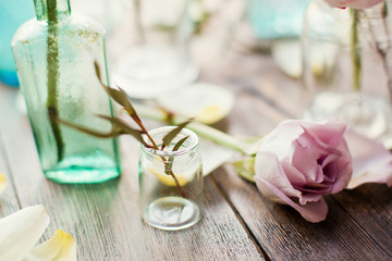 flowers in vintage bottles