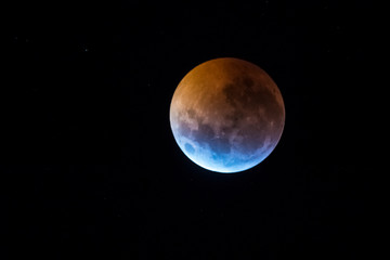 Obraz premium Blood moon, eclipse seen from, La Pampa,January 21, 2019 Argentina