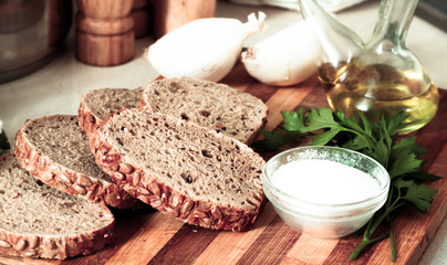 Sliced useful bread with seeds