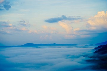 sea fog and blue sky