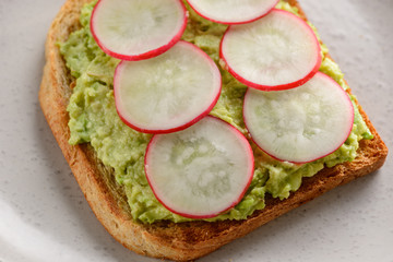 Closeup on mashed avocado toast