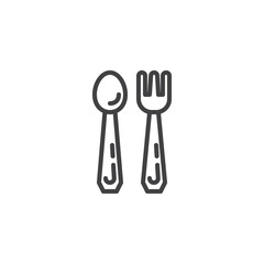 Spoon and fork line icon. linear style sign for mobile concept and web design. Cutlery outline vector icon. Kitchen utensil symbol, logo illustration. Pixel perfect vector graphics