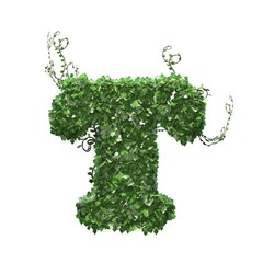 Letter T created of green ivy leaves - isolated on a white background