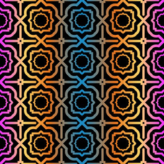 Decorative Geometric Ornament. Seamless Pattern. Vector Illustration. Tribal Ethnic Arabic, Indian, Motif. For Interior Design, Wallpaper. Rainbow color