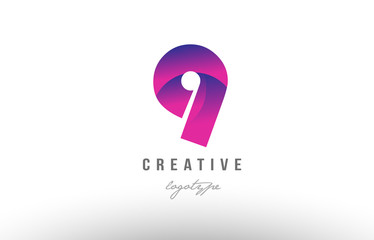 9 nine pink gradient number digit logo icon design
