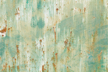 Old green rusty wall, grungy background or texture