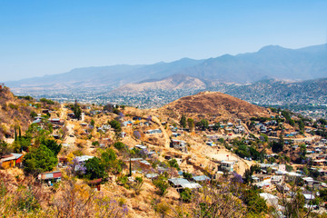 Fototapeta na wymiar Aerial view of Oaxaca, Mexico during a sunny day