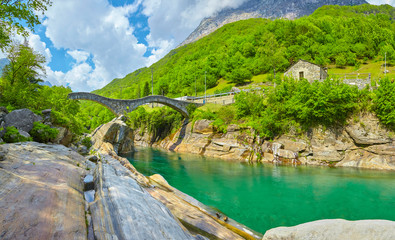 Famous bridge at Lavertezzo in Switzerland.