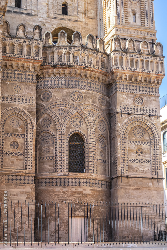 Canvas Prints Arab-Norman architectural style of Cathedral Santa Vergine Maria Assunta (was erected in 1185) in Palermo, Sicily, Italy. Eastern side details.