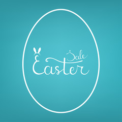 Vector Egg Form Template with Lettering Easter Sale on blue background. For Easter Sale Banner, Flyer, Brochure. Vector illustration for Your Design, Web.