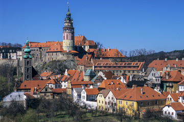 Obraz premium View to church and castle in Cesky Krumlov, Czech republic
