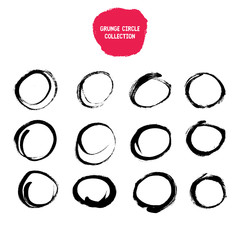 Black circle hand drawn set. Vector isolated round doodle design. Freehand drawing.