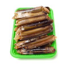 Razor clams isolated on white background.