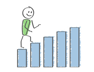 Stick Figure - man walking on column graph upwards