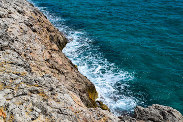 stone rocky coast view of the blue sea wave landscape  weather