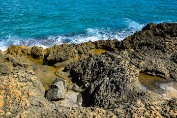 stone rocky coast view of the blue sea wave landscape  weather