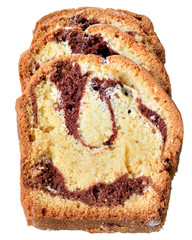 Sliced ​​marble cake closeup isolated