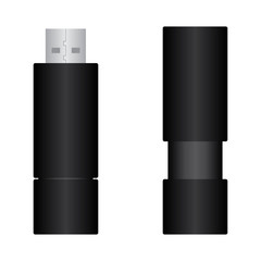 Black flash drive memory isolated on white background.