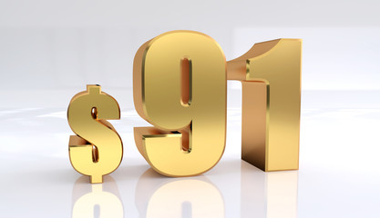 Obraz premium 91 dollar price symbol. red text number 3d render with dollar sign on white background - Illustration
