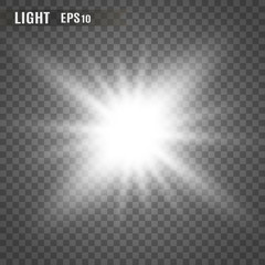 White glowing light.Vector transparent sunlight special lens flare effect. Bright beautiful star. Light from the rays.