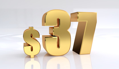 37 dollar price symbol. red text number 3d render with dollar sign on white background - Illustration