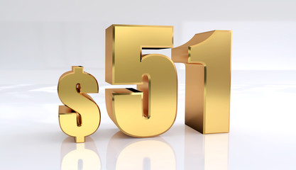 51 dollar price symbol. red text number 3d render with dollar sign on white background - Illustration