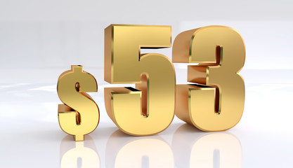 Obraz premium 53 dollar price symbol. red text number 3d render with dollar sign on white background - Illustration