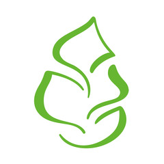 Logo of green leaf of tea. Ecology nature element vector icon. Eco vegan bio calligraphy hand drawn illustration