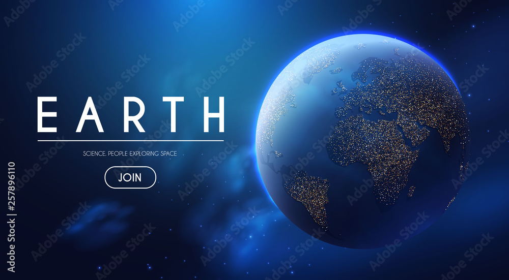 Canvas Prints eath planet in space with lights. realistic universe. cosmos background.
