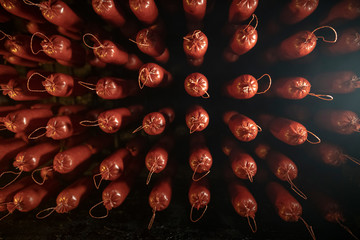 smoked sausage is hanging to dry