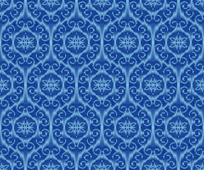 Indigo dyed textile seamless pattern. Repeatable ikat elegant background.
