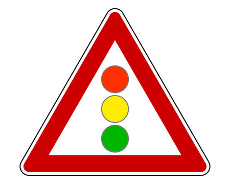 Verkehrsschild Achtung Ampel auf weiss