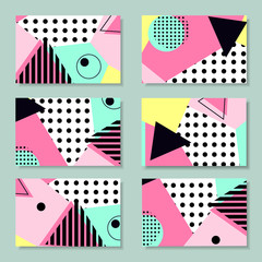 Set of creative cards with geometric shapes, memphis design
