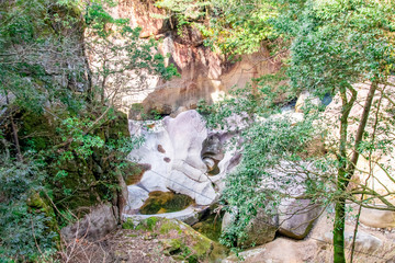 鬼の舌震　雨つぼ　The rocks with potholes at Oni-no-Shitaburui Gorge in Okuizumo Town,...