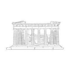 Hand drawn black and white illustration of Parthenon.Acropolis, Athens,Greece. - obrazy, fototapety, plakaty