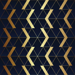Abstract art seamless blue and golden pattern