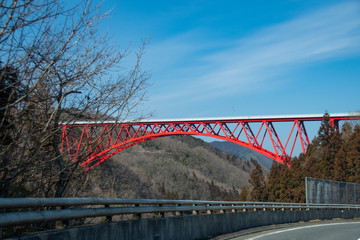 おろちループ橋　島根県奥出雲町　Orochi Loop Bridge in Okuizumo town, Shimane pref. Japan with blue sky