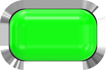 Web button 3d - green glossy realistic with metal frame, easy to expand