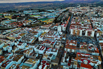 Obraz premium Ronda in Spanien Luftbilder - Puente Nuevo, Plaza de Toros de Ronda und Sehenswürdigkeiten von Ronda