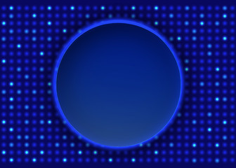 Round banner on blue mosaic matt background. Design for presentation, concert, show