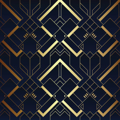 Abstract art luxury dark seamless blue and golden pattern